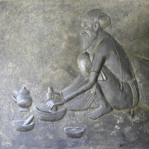 sculpture historique de pratiquant de l'ayurveda